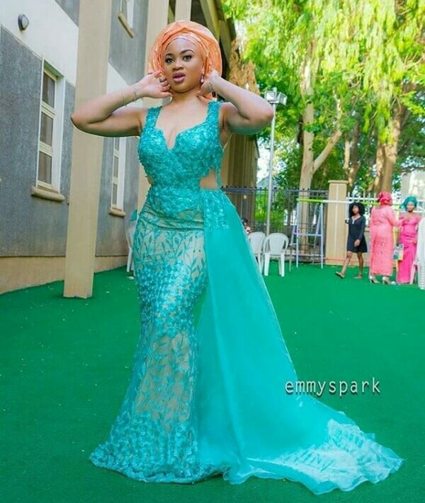 Beautiful Turquoise Lace Asoebi Dress ...